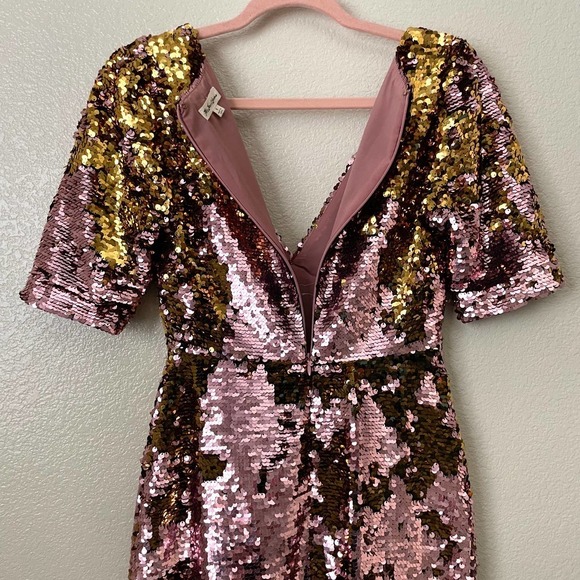 For Love & Lemons Dress Womens Small Rose Gold Mini Sequins Sparkly V-Neck Party - Picture 10 of 14